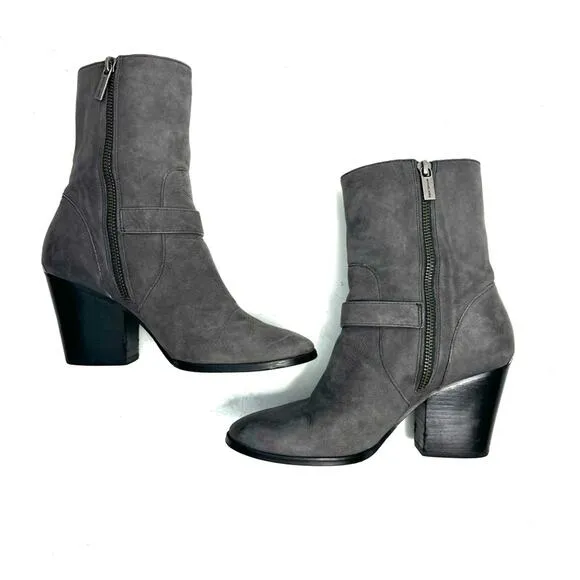 MICHAEL KORS Gray Leather Heeled Booties Boots Size 6.5