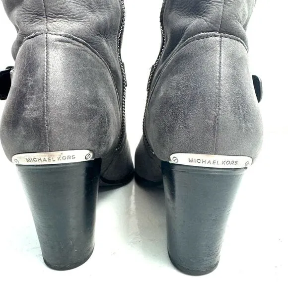 MICHAEL KORS Gray Leather Heeled Booties Boots Size 6.5