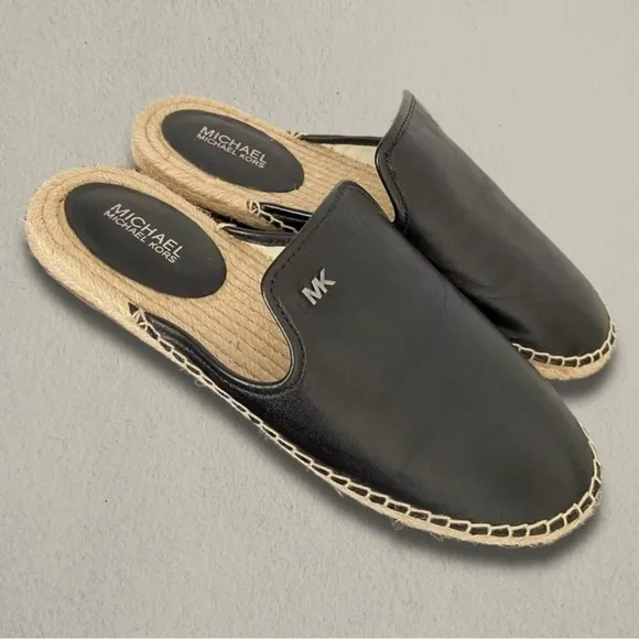 MICHAEL KORS LEATHER SLIDE ESPADRILLES