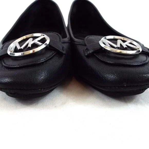 Michael Kors Lillie Ballet Flats with Shiny Black Leather and MK Logo Size 7