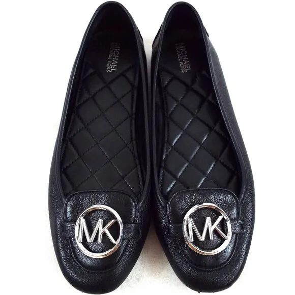 Michael Kors Lillie Ballet Flats with Shiny Black Leather and MK Logo Size 7