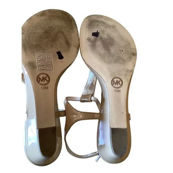 MICHAEL KORS LOCK CHARM TAN PATENT LEATHER THONG STYLE SLINGBACK SANDALS 10