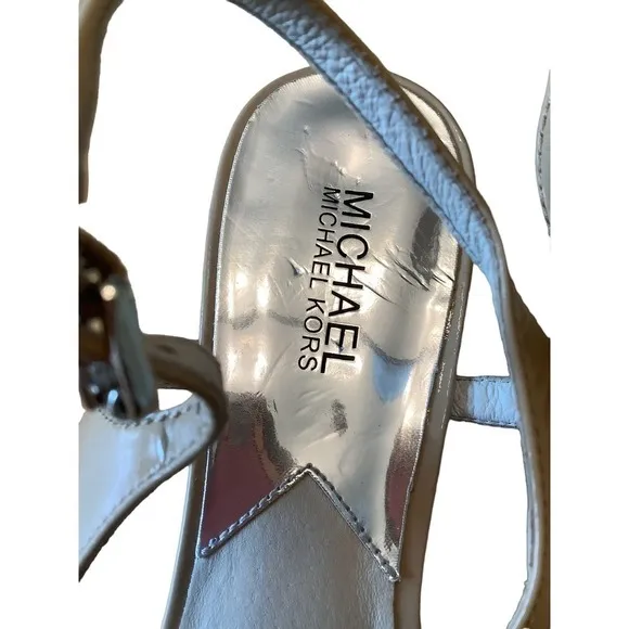 MICHAEL KORS LOCK CHARM TAN PATENT LEATHER THONG STYLE SLINGBACK SANDALS 10