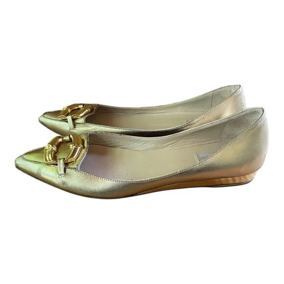 Michael Kors Womens Gold Point Toe Flats Gold Buckle Size 10 Medium