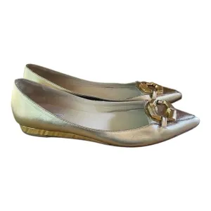 Michael Kors Womens Gold Point Toe Flats Gold Buckle Size 10 Medium
