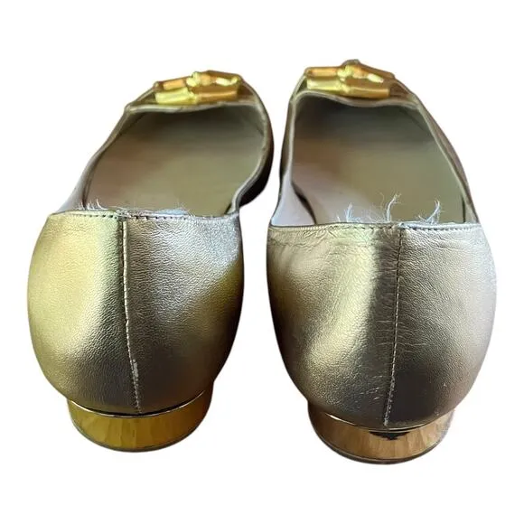 Michael Kors Womens Gold Point Toe Flats Gold Buckle Size 10 Medium