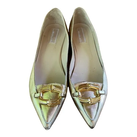 Michael Kors Womens Gold Point Toe Flats Gold Buckle Size 10 Medium