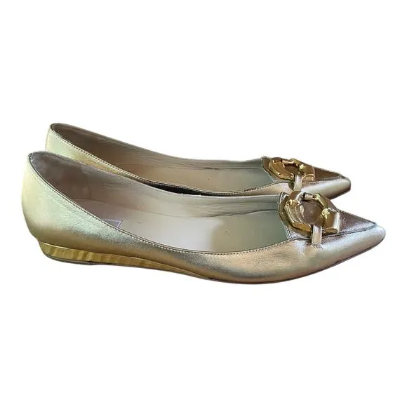 Michael Kors Womens Gold Point Toe Flats Gold Buckle Size 10 Medium