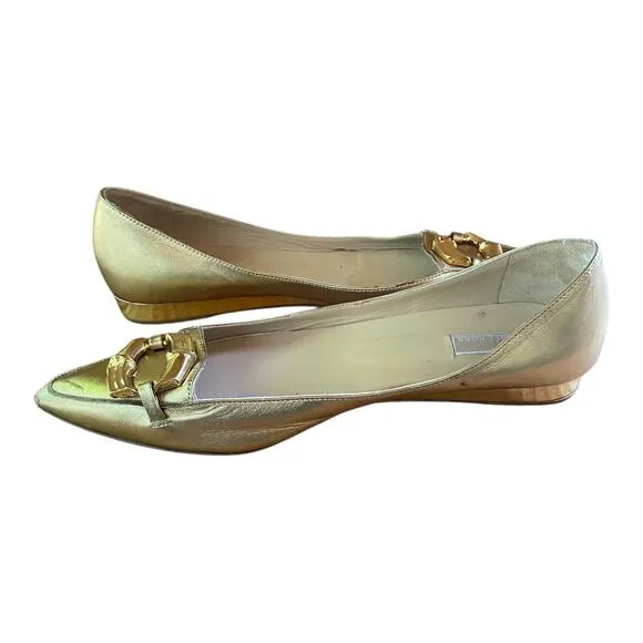 Michael Kors Womens Gold Point Toe Flats Gold Buckle Size 10 Medium