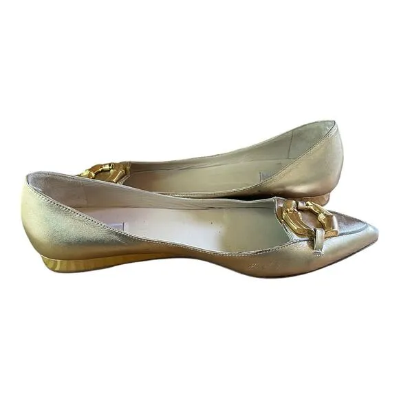 Michael Kors Womens Gold Point Toe Flats Gold Buckle Size 10 Medium