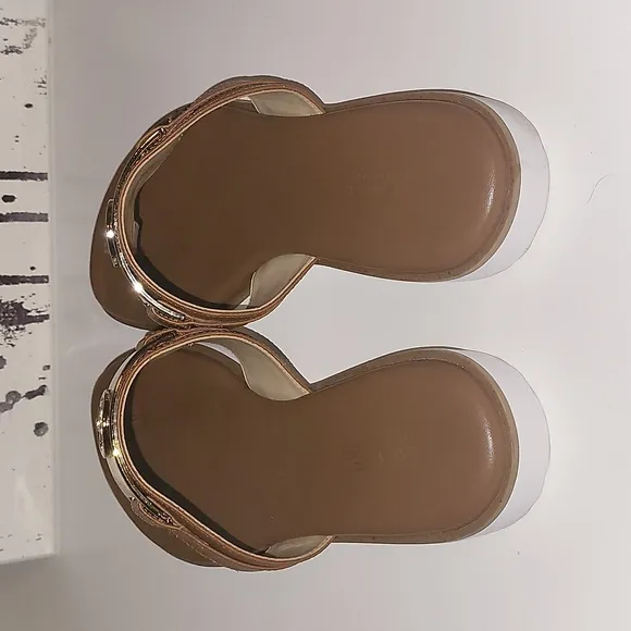 Micheal Kors Briar Thong Sandals, Brown And Gold, Sz 7.5