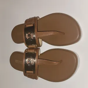 Micheal Kors Briar Thong Sandals, Brown And Gold, Sz 7.5