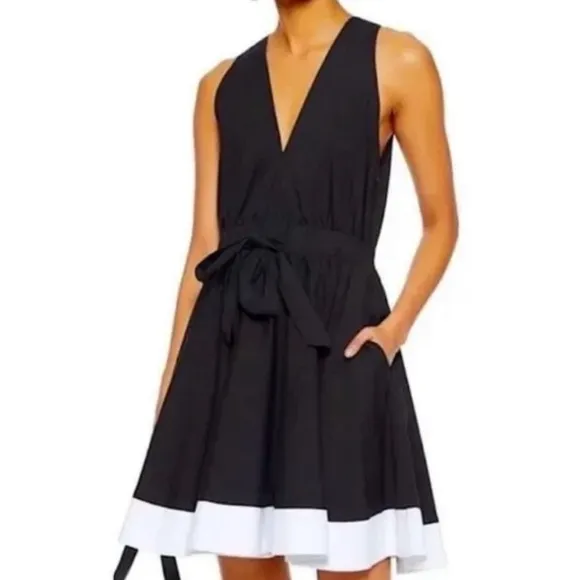 Milly Lola Poplin Fit and Flare Dress Black and White