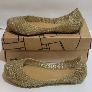 Mini Melissa Campana Papel Girls‎ Gold Glitter Slip On Ballet Flats