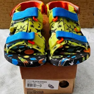Mini Melissa   Fábula Collab Unisex Space Theme Sandals, Velcro, Size 3, NEW!
