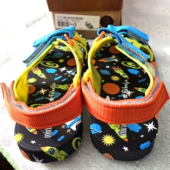 Mini Melissa   Fábula Collab Unisex Space Theme Sandals, Velcro, Size 3, NEW!