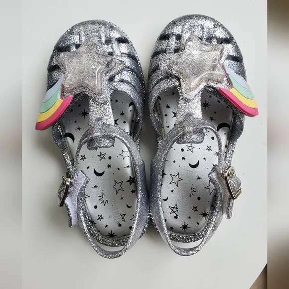Mini Melissa rainbow star liquid sparkle jelly shoes sandals toddler 9 girls