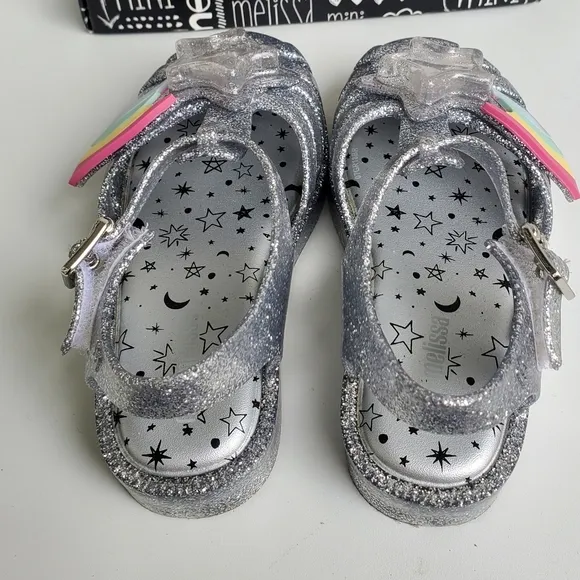 Mini Melissa rainbow star liquid sparkle jelly shoes sandals toddler 9 girls