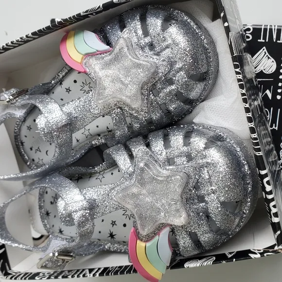 Mini Melissa rainbow star liquid sparkle jelly shoes sandals toddler 9 girls