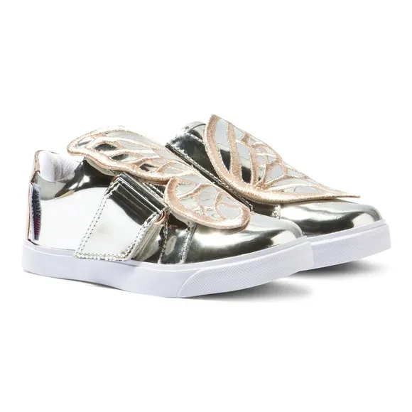 Mini Sophia Webster metallic silver rose gold Velcro Bibi butterfly sneakers