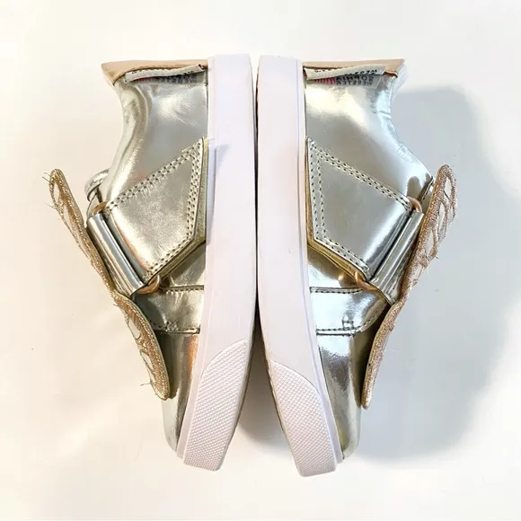 Mini Sophia Webster metallic silver rose gold Velcro Bibi butterfly sneakers