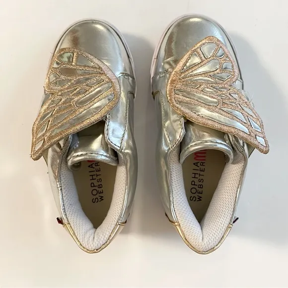 Mini Sophia Webster metallic silver rose gold Velcro Bibi butterfly sneakers