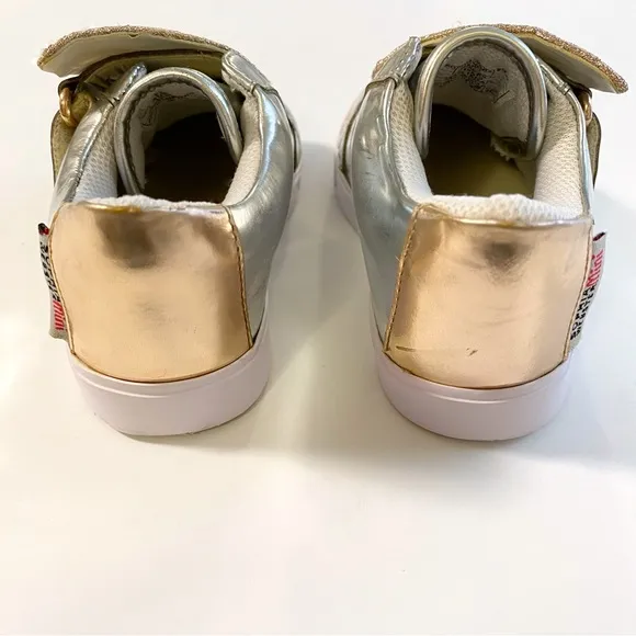 Mini Sophia Webster metallic silver rose gold Velcro Bibi butterfly sneakers