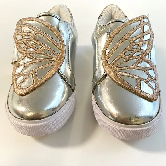 Mini Sophia Webster metallic silver rose gold Velcro Bibi butterfly sneakers