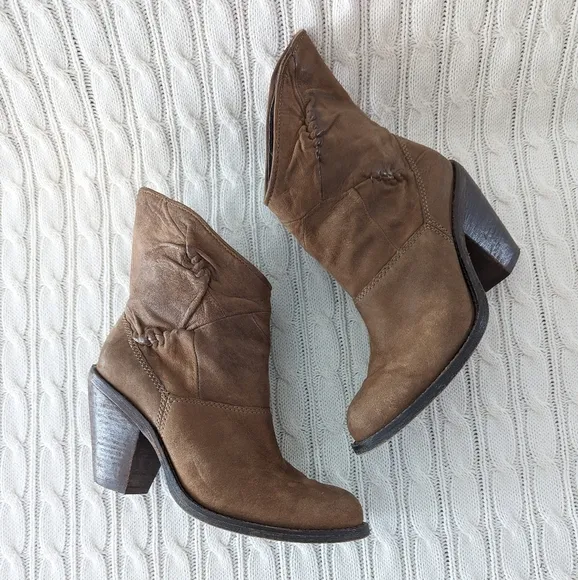Miss Sixty Monet Leather Mid Calf Boots 36.5 6.5 Brown 3.5&quot; Heel