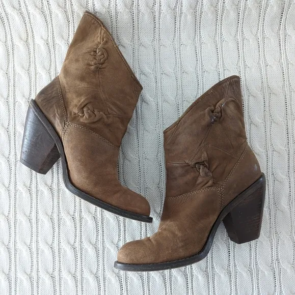 Miss Sixty Monet Leather Mid Calf Boots 36.5 6.5 Brown 3.5&quot; Heel
