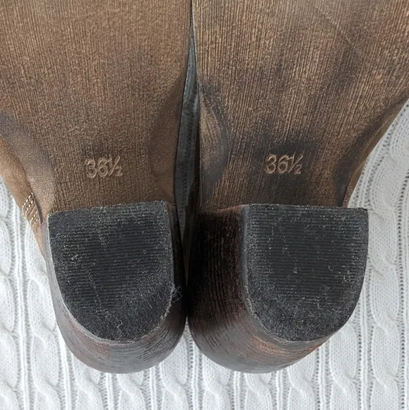 Miss Sixty Monet Leather Mid Calf Boots 36.5 6.5 Brown 3.5&quot; Heel