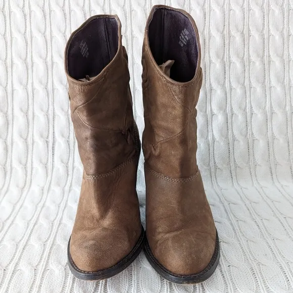 Miss Sixty Monet Leather Mid Calf Boots 36.5 6.5 Brown 3.5&quot; Heel