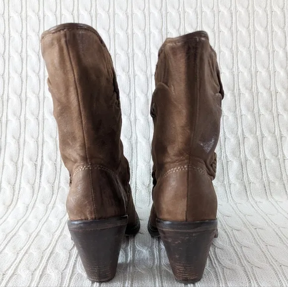 Miss Sixty Monet Leather Mid Calf Boots 36.5 6.5 Brown 3.5&quot; Heel