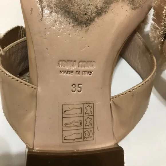 MIU MIU Patent Leather Crystal Embellishment Slides Nude Bow Thong Sandals Sz 35