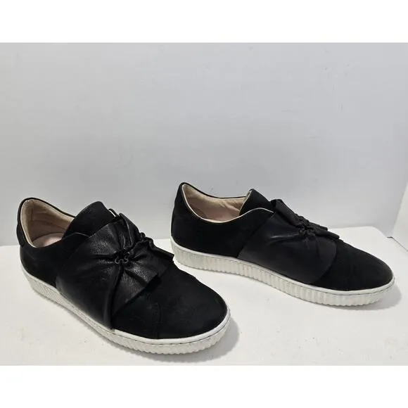 Miz Mooz Orbit Black Leather Sneakers Shoes Slip-0n with Bow Women SZ 38 M