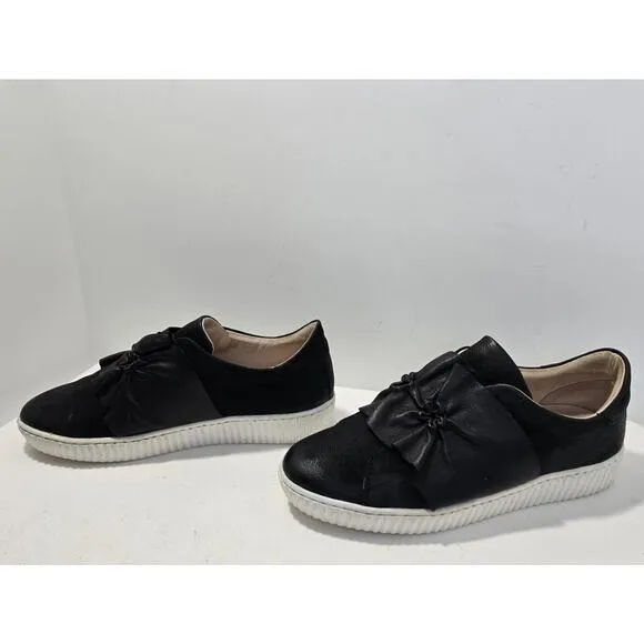 Miz Mooz Orbit Black Leather Sneakers Shoes Slip-0n with Bow Women SZ 38 M