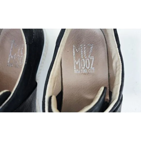Miz Mooz Orbit Black Leather Sneakers Shoes Slip-0n with Bow Women SZ 38 M