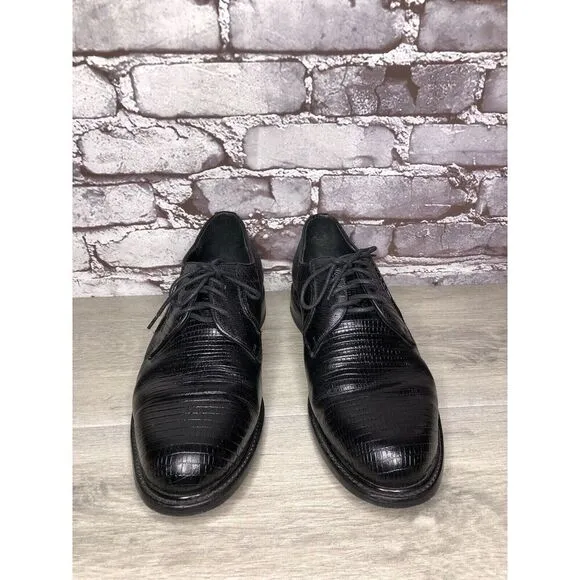 Monaco Goodyear Welt Black Leather Croc Oxfords Dress Shoes Men Sz 10.5M US/44EU