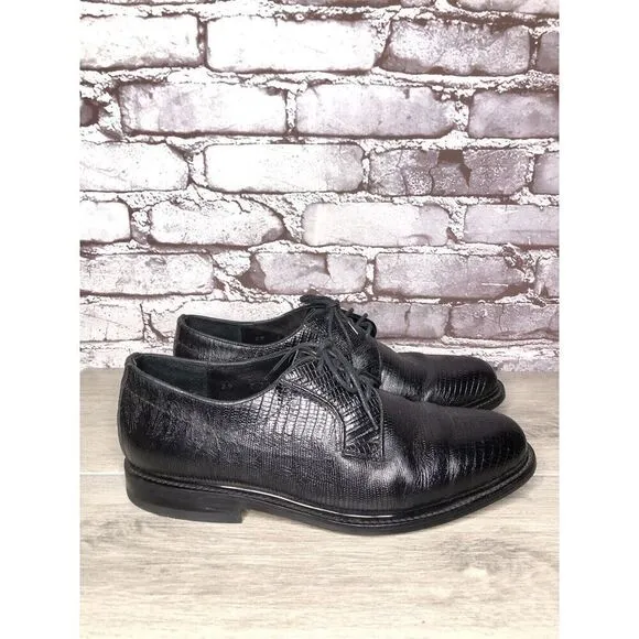 Monaco Goodyear Welt Black Leather Croc Oxfords Dress Shoes Men Sz 10.5M US/44EU