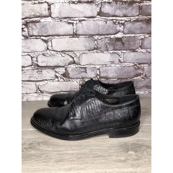 Monaco Goodyear Welt Black Leather Croc Oxfords Dress Shoes Men Sz 10.5M US/44EU