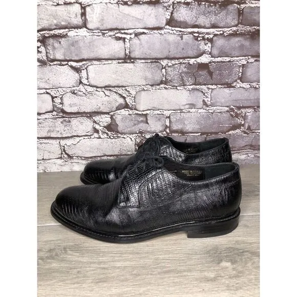 Monaco Goodyear Welt Black Leather Croc Oxfords Dress Shoes Men Sz 10.5M US/44EU