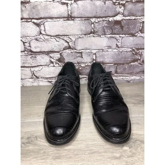 Monaco Goodyear Welt Black Leather Croc Oxfords Dress Shoes Men Sz 10.5M US/44EU
