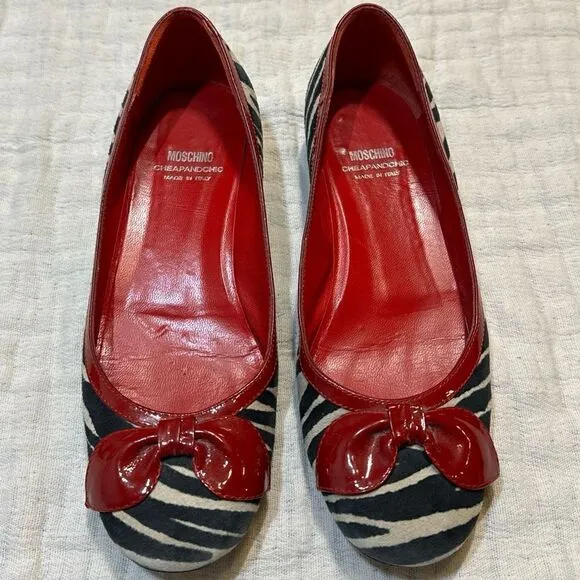 Moschino Cheap and Chic Leopard Calf air Red Lined Flat Shoes Sz 37 US 6.5