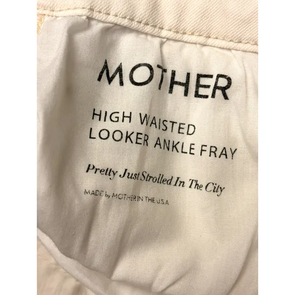 Mother Women's Sz 27 Warm Ivory High Waisted Looker Ankle Fray Skinny Slim Fit