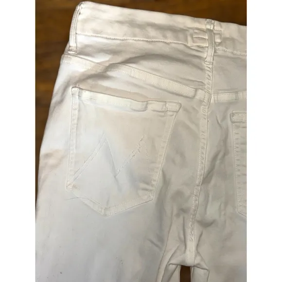 Mother Women's Sz 27 Warm Ivory High Waisted Looker Ankle Fray Skinny Slim Fit