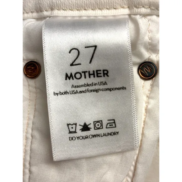 Mother Women's Sz 27 Warm Ivory High Waisted Looker Ankle Fray Skinny Slim Fit