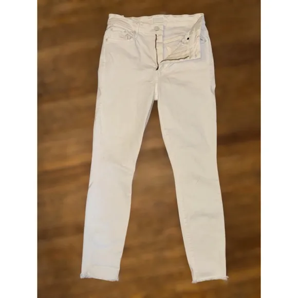 Mother Women's Sz 27 Warm Ivory High Waisted Looker Ankle Fray Skinny Slim Fit