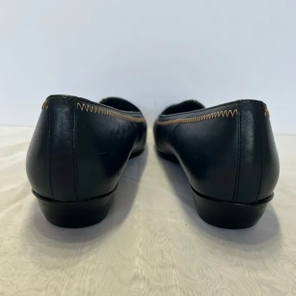 Munro American Lauren Kid Leather Loafers Slip On Shoes Low Heel Sz 9.5 Navy