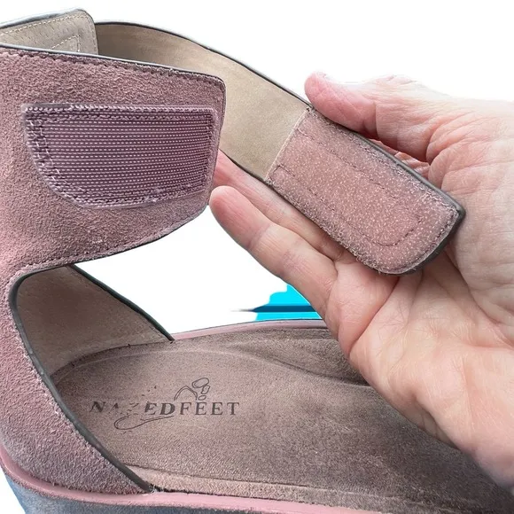 Naked Feet “Renzi” Women’s Blush Suede Wedge Comfort Sandals 9M