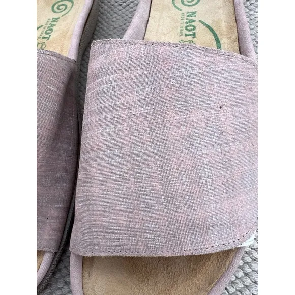 Naot Ipo Pink Linen and Leather Slip On Slides Sandals 37/6-6.5